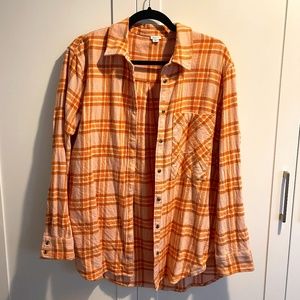 Aerie Orange Plaid Flannel Boyfriend Shirt